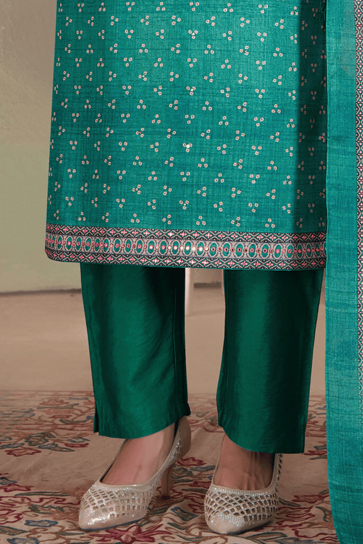 Rama Green Bandini Print, Sequins and Thread work Straight Cut Salwar Suit - Seasons Chennai