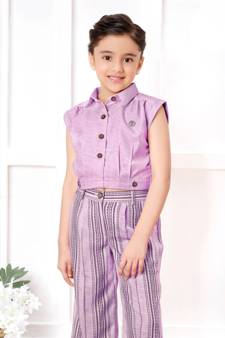 Lavender Top with Printed Culottes for Girls