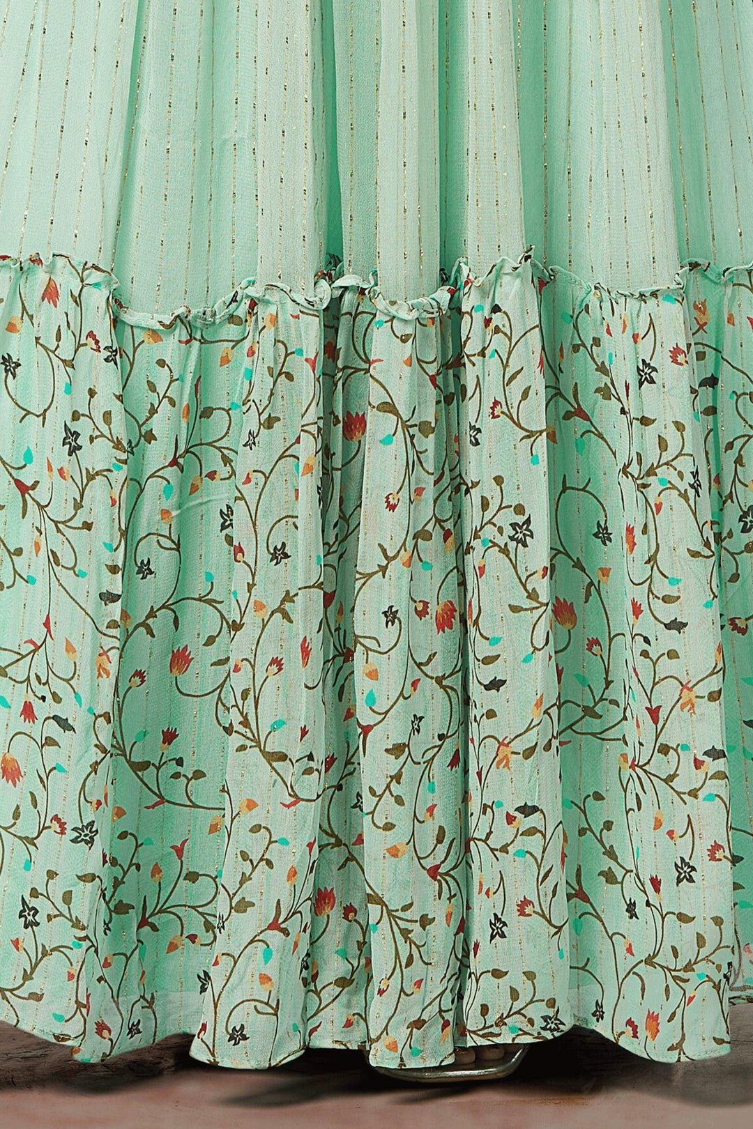 Sea Green Multicolor Embroidery, Mirror, Stone, Sequins and Zari work Lehenga Choli for Girls - Seasons Chennai