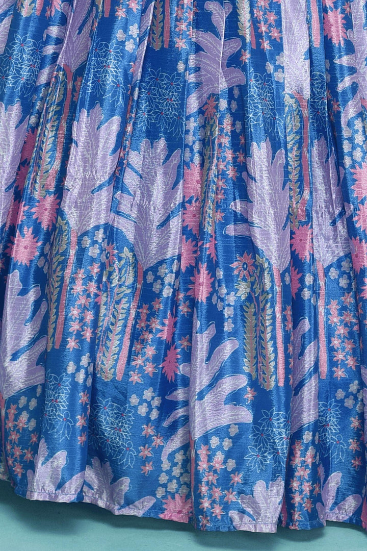 Blue Multicolor Embroidery, Zari, Stone and Mirror work with Digital Print Lehenga Choli for Girls - Seasons Chennai