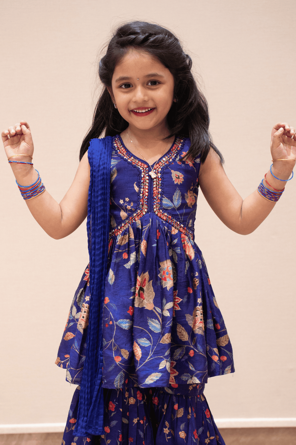 Violet Digital Print, Mirror and Thread work Peplum Top and Sharara Set for Girls - Seasons Chennai