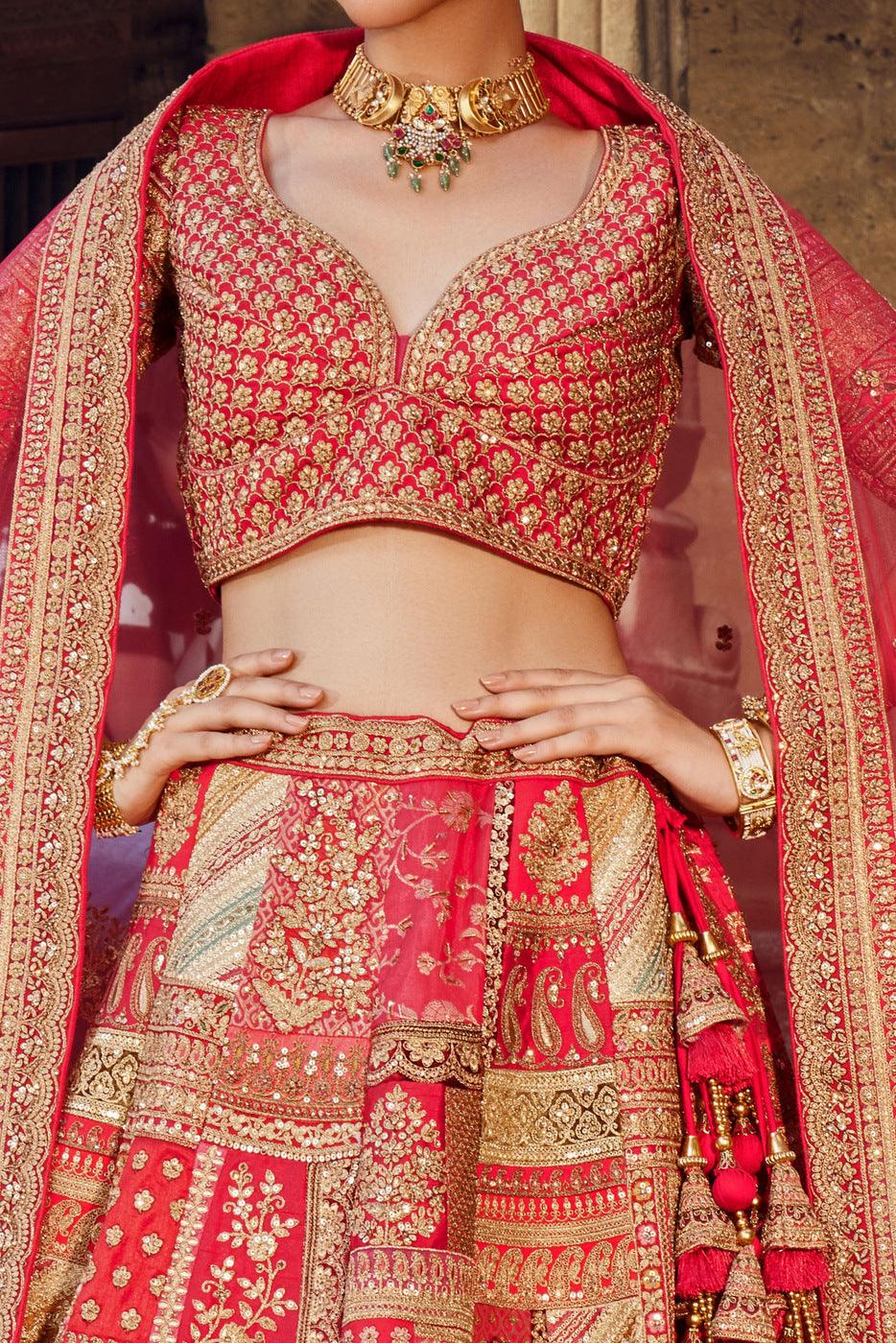 Rani Pink Sequins, Zari, Stone and Embroidery work Semi Stitched Designer Bridal Lehenga - Seasons Chennai