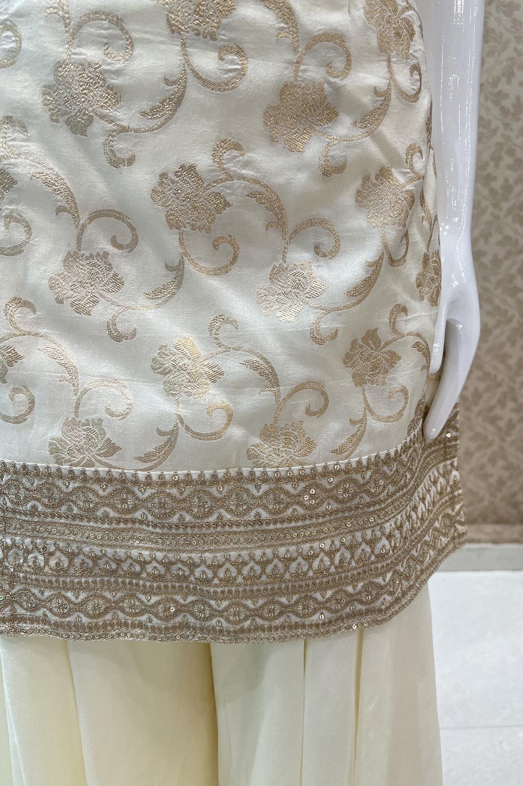 Cream Banaras, Zari and Sequins work Palazzo Suit Set - Seasons Chennai