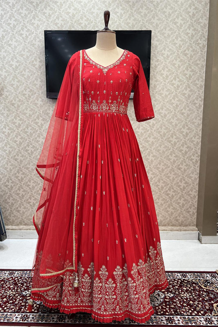 Red Mirror, Zari and Sequins work Floor Length Anarkali Suit - Seasons Chennai