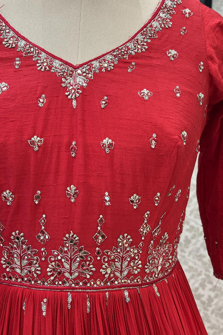 Red Mirror, Zari and Sequins work Floor Length Anarkali Suit - Seasons Chennai
