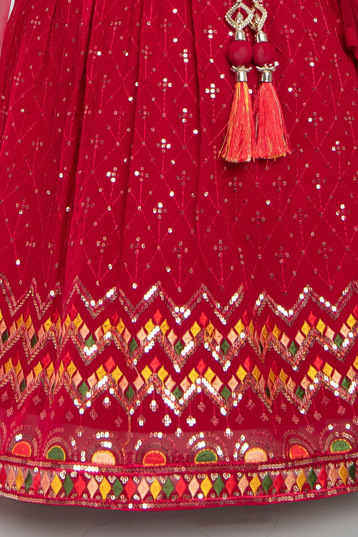 Red Multicolor Embroidery work Overcoat Styled Lehenga Choli for Girls