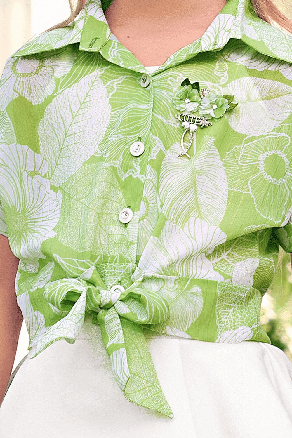 Green Digital Print Top and Half White Divider Skirt for Girls - Seasons Chennai