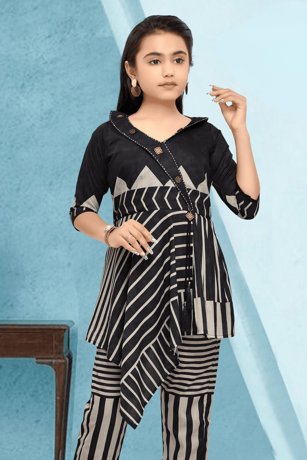 Blue with Grey Printed Co-ord Set for Girls - Seasons Chennai
