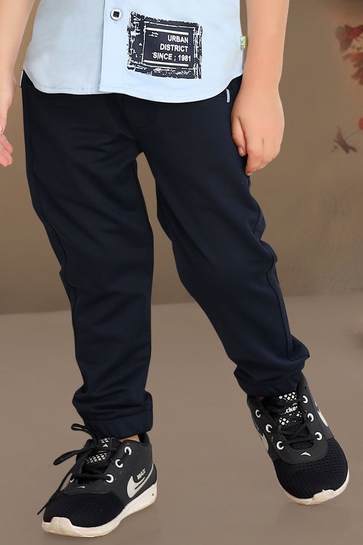 Light Blue Printed Shirt with Joggers Set for Boys