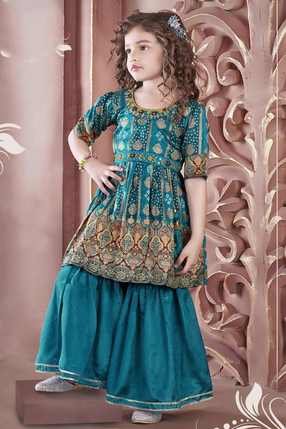 Shop Blended Cotton Gota Kids Girls Sharara Suit Party Wear Online at Best  Price | Cbazaar