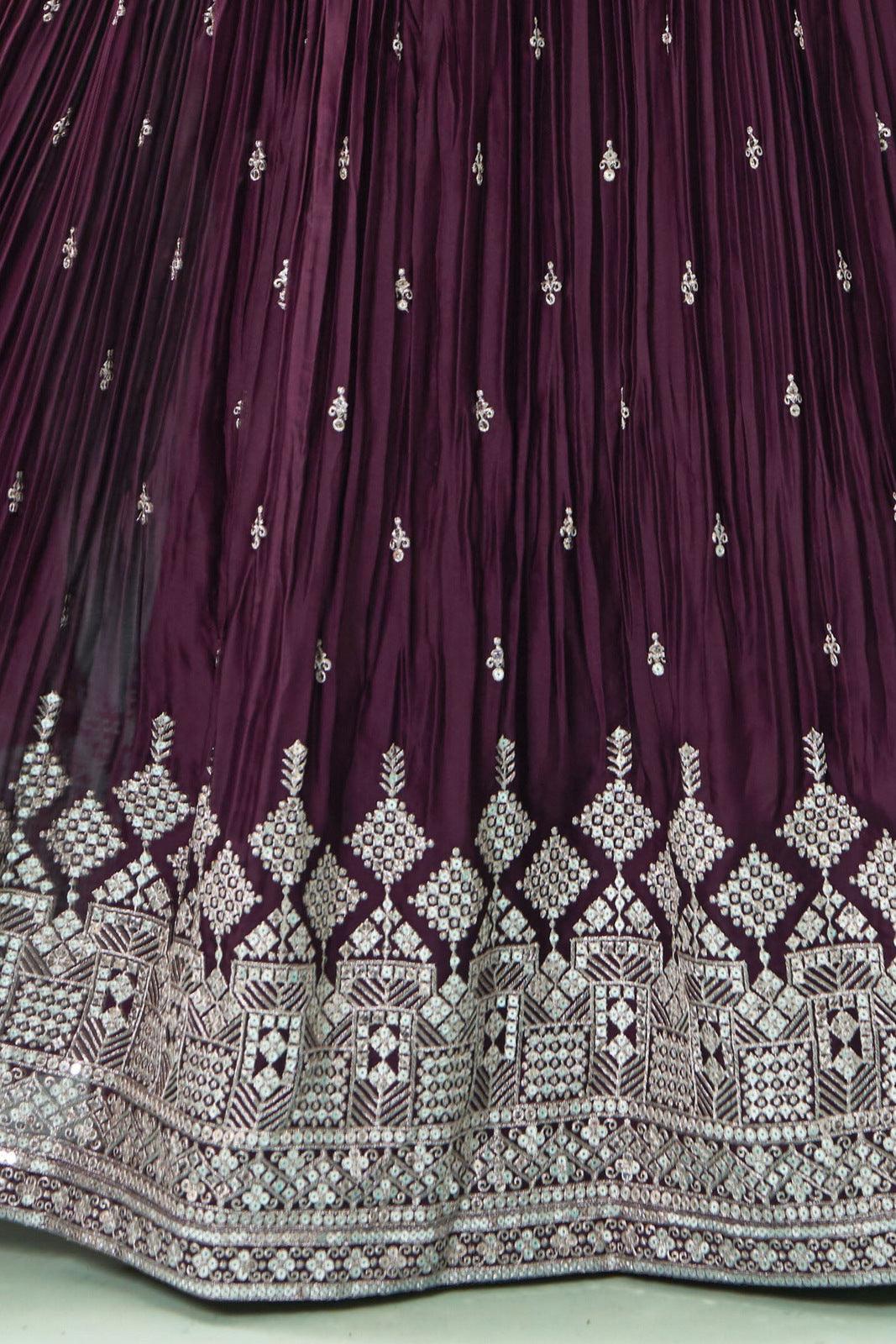 Wine Silver Zari and Sequins work Floor Length Anarkali Suit - Seasons Chennai