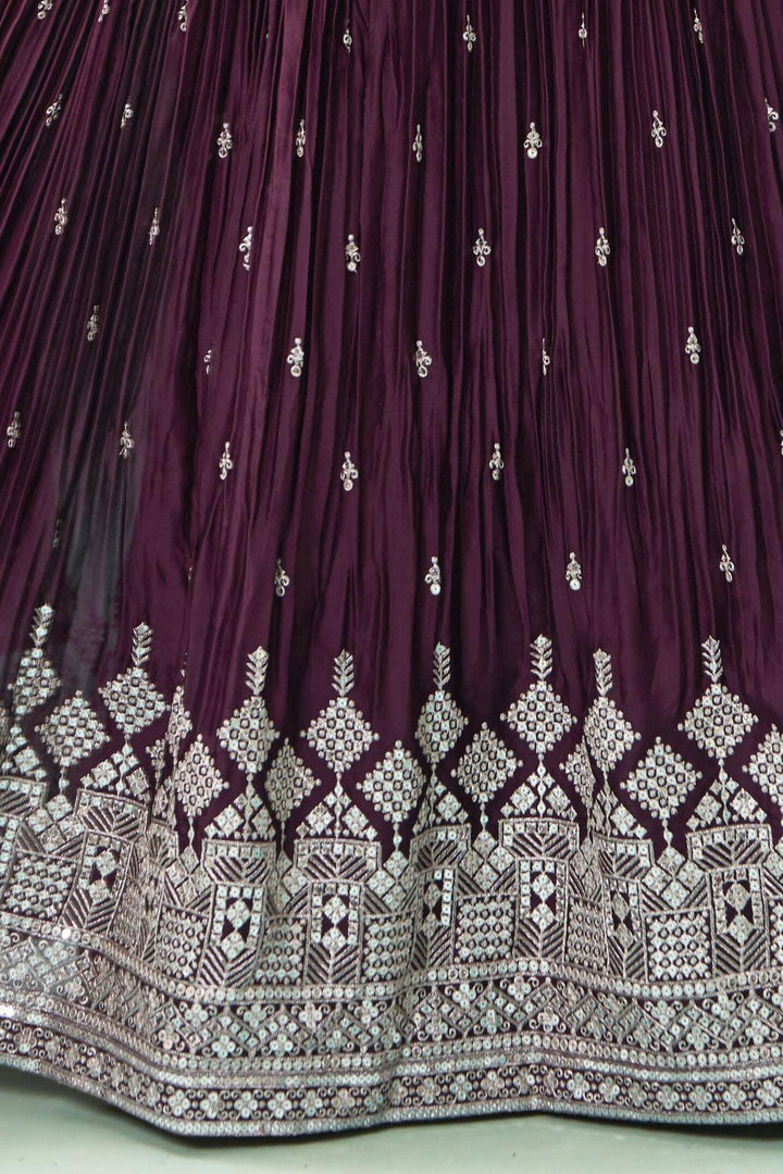 Wine Silver Zari and Sequins work Floor Length Anarkali Suit - Seasons Chennai