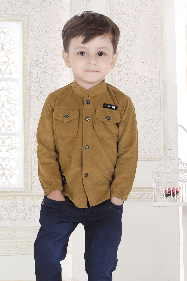 Khakhi with Navy Blue Casual Wear Pant and Shirt Set for Boys