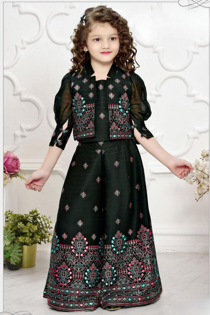 Black Zari and Thread work Overcoat Styled Palazzo Set for Girls - Seasons Chennai