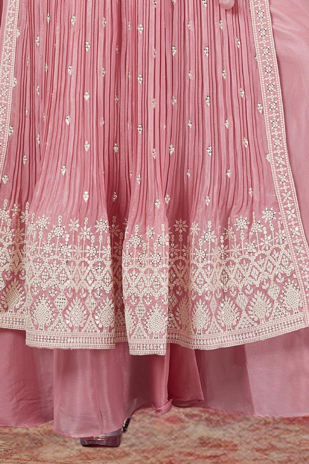 Peach Thread and Sequins work Salwar Suit with Palazzo Pants - Seasons Chennai
