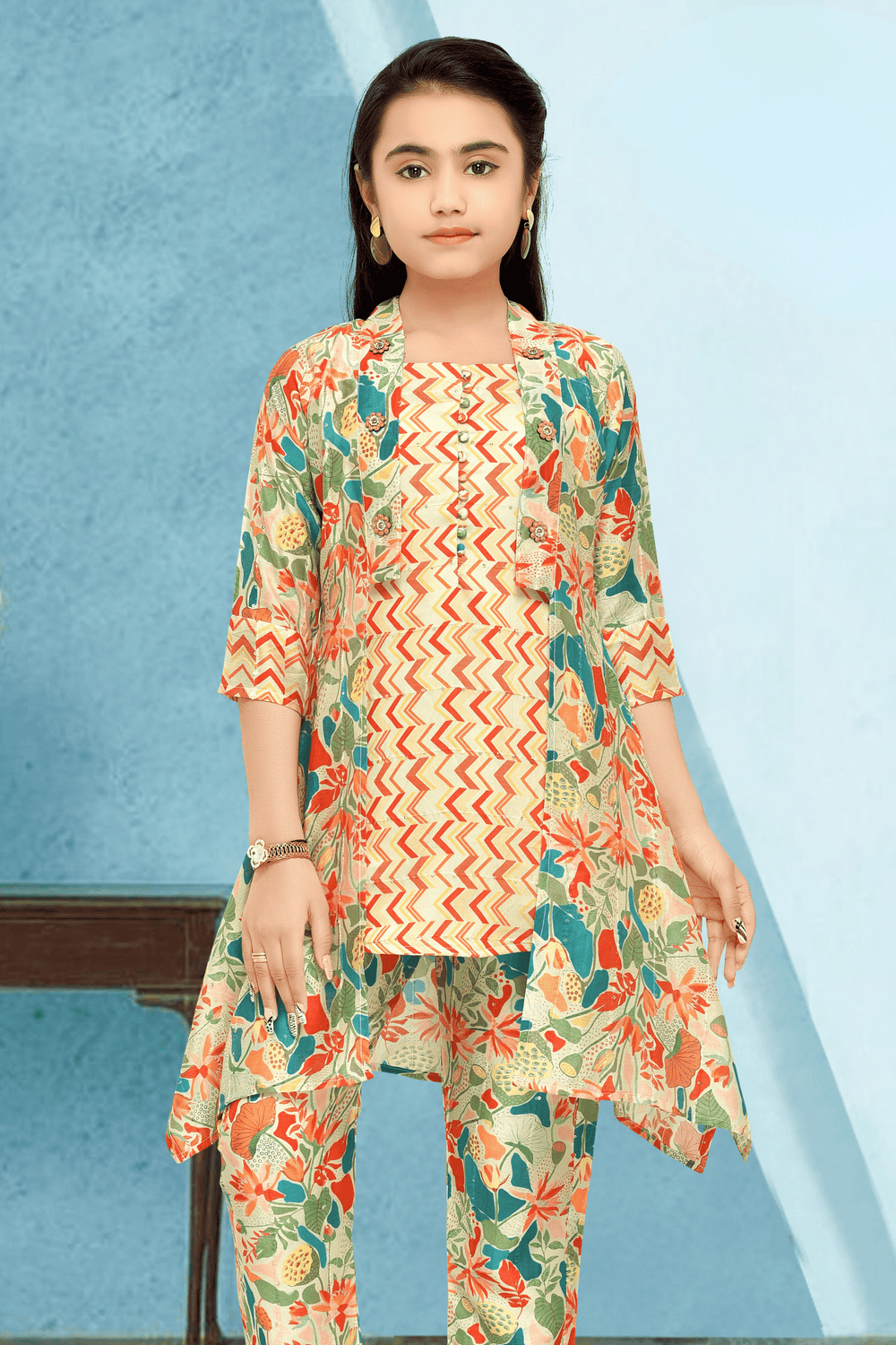 Yellow with Multicolor Print, Sequins and Thread Weaving work Co-ord Set for Girls - Seasons Chennai