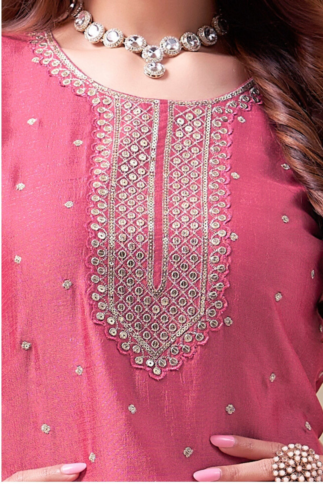 Pink Zari, Thread and Sequins work Straight Cut Salwar Suit