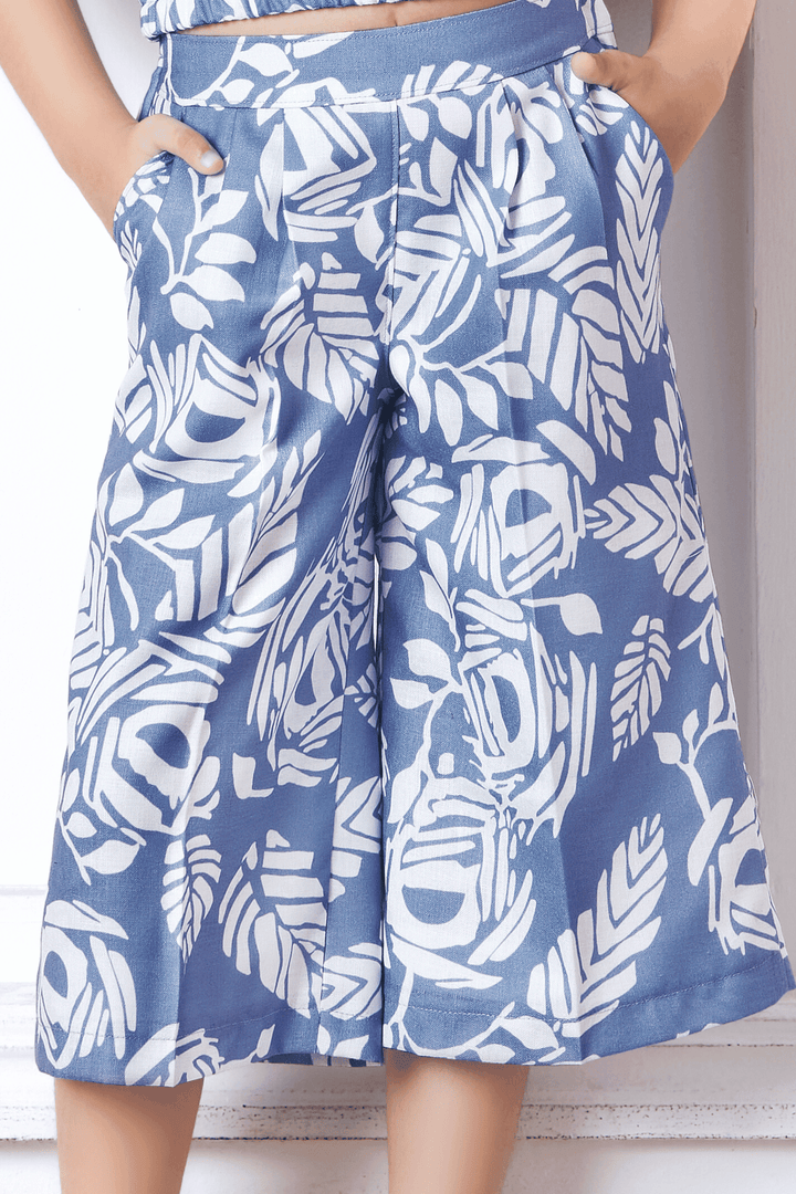 Blue with White Printed Top with Culottes for Girls - Seasons Chennai