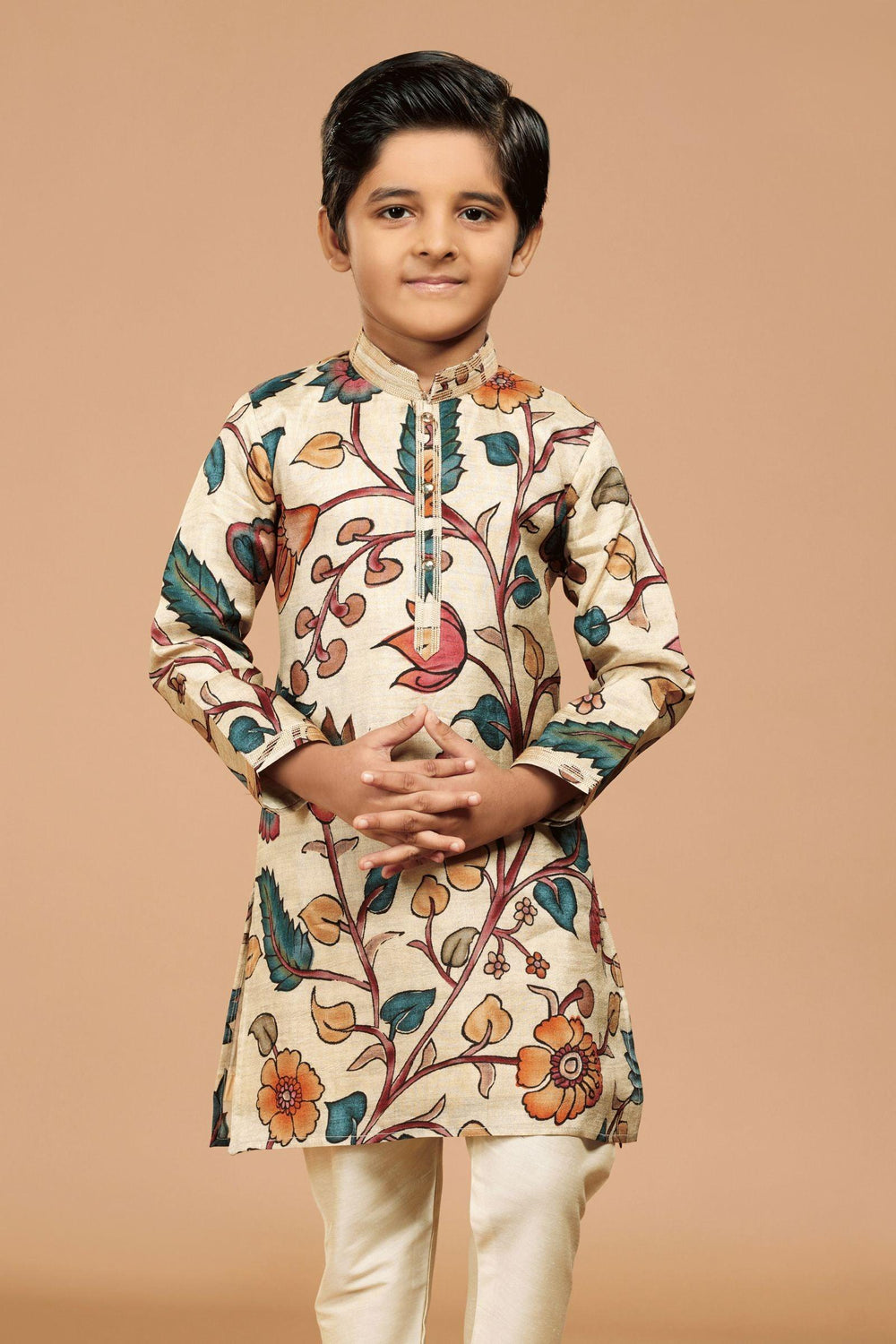 Beige Multicolor Digital Print Kurta Set for Boys - Seasons Chennai