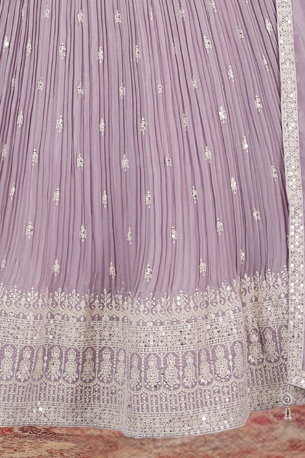 Lavender Thread and Sequins work Crop Top Lehenga - Seasons Chennai