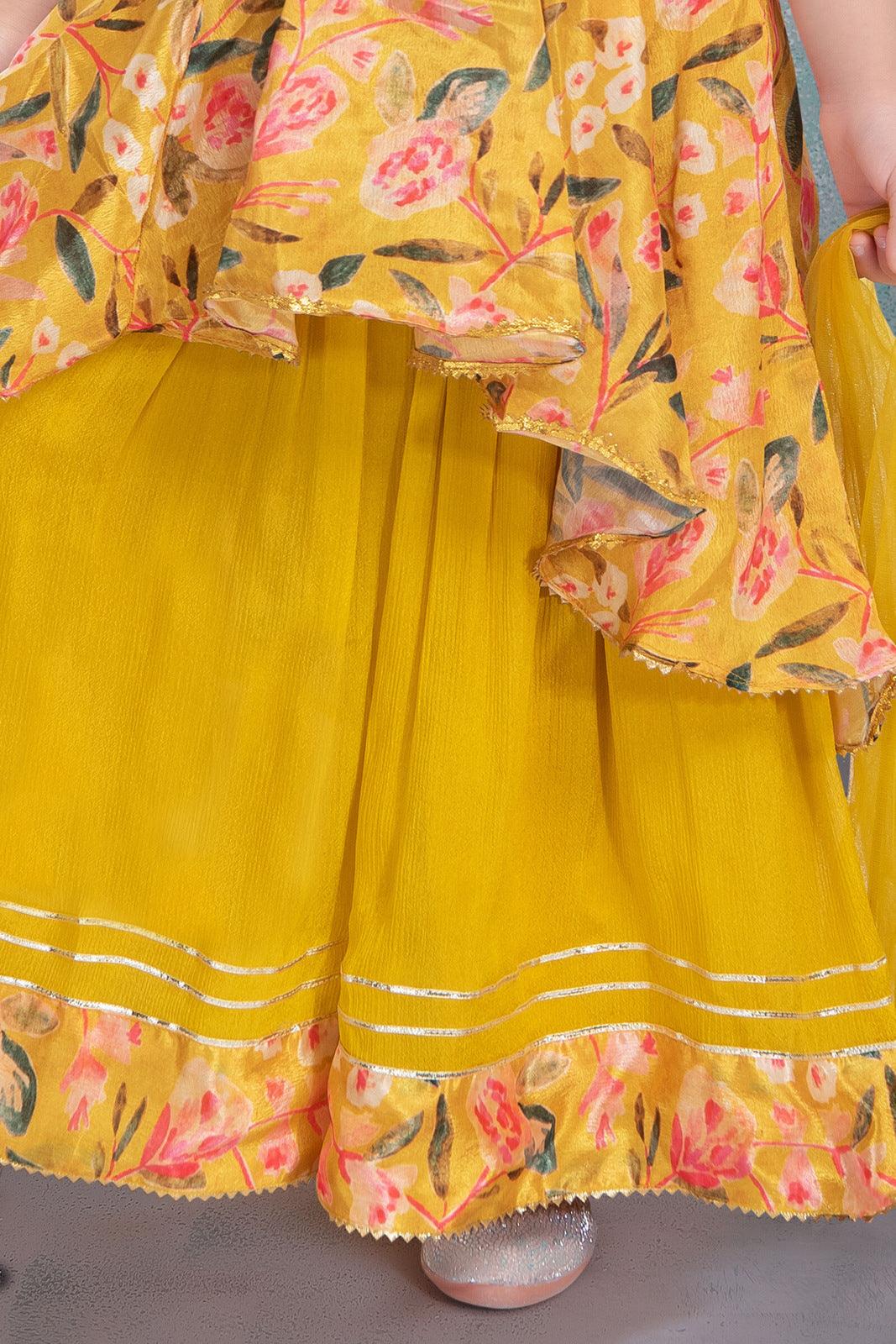 Yellow Printed, Mirror, Sequins and Beads work Lehenga Choli for Girls - Seasons Chennai