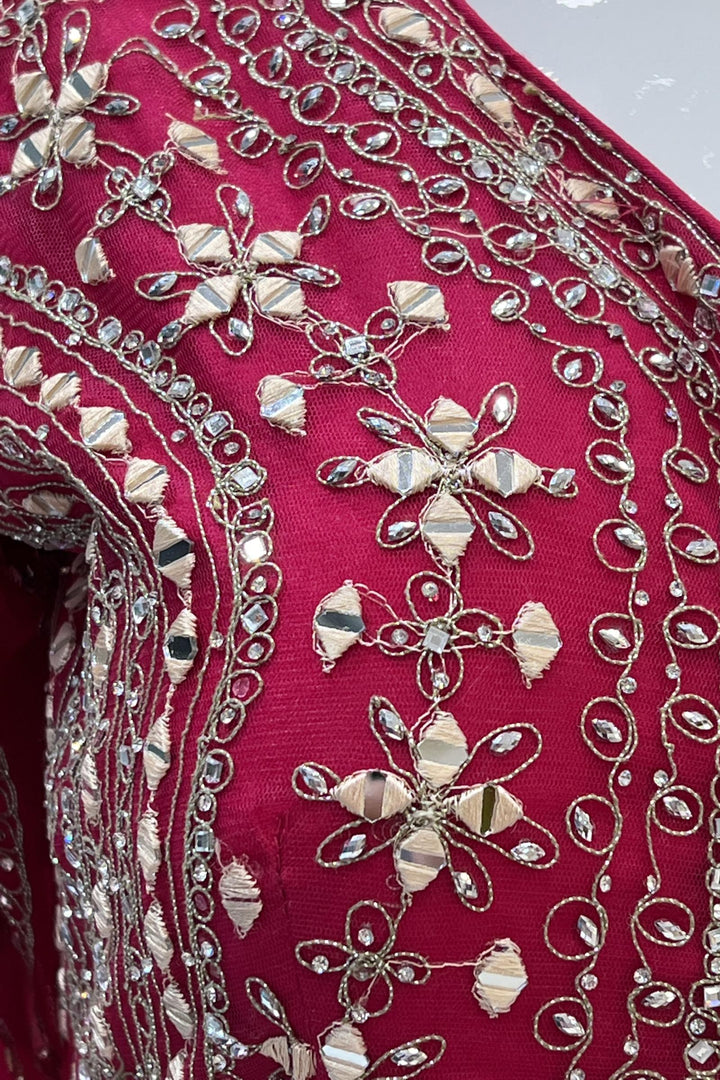 Rani Pink Stone, Mirror and Thread work Long Top Lehenga - Seasons Chennai
