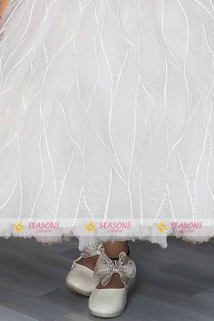 White Glitter work Long Party Gown for Girls