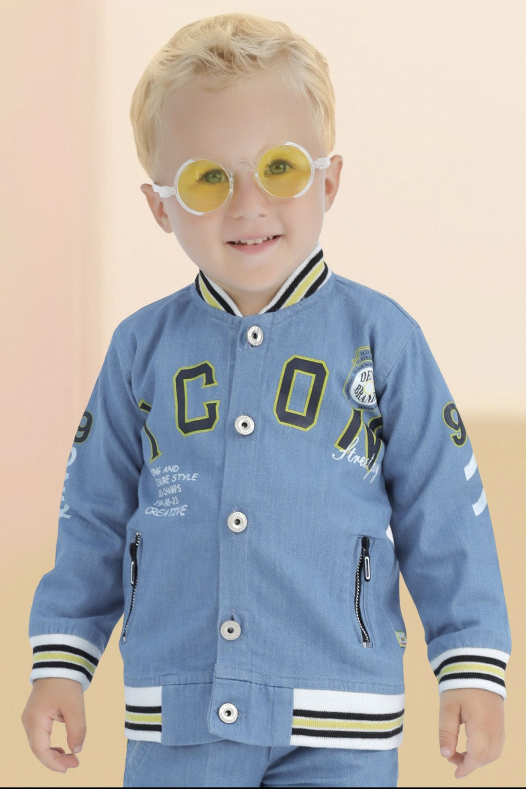 Light Blue with White Printed Waist Coat and Joggers Set for Boys