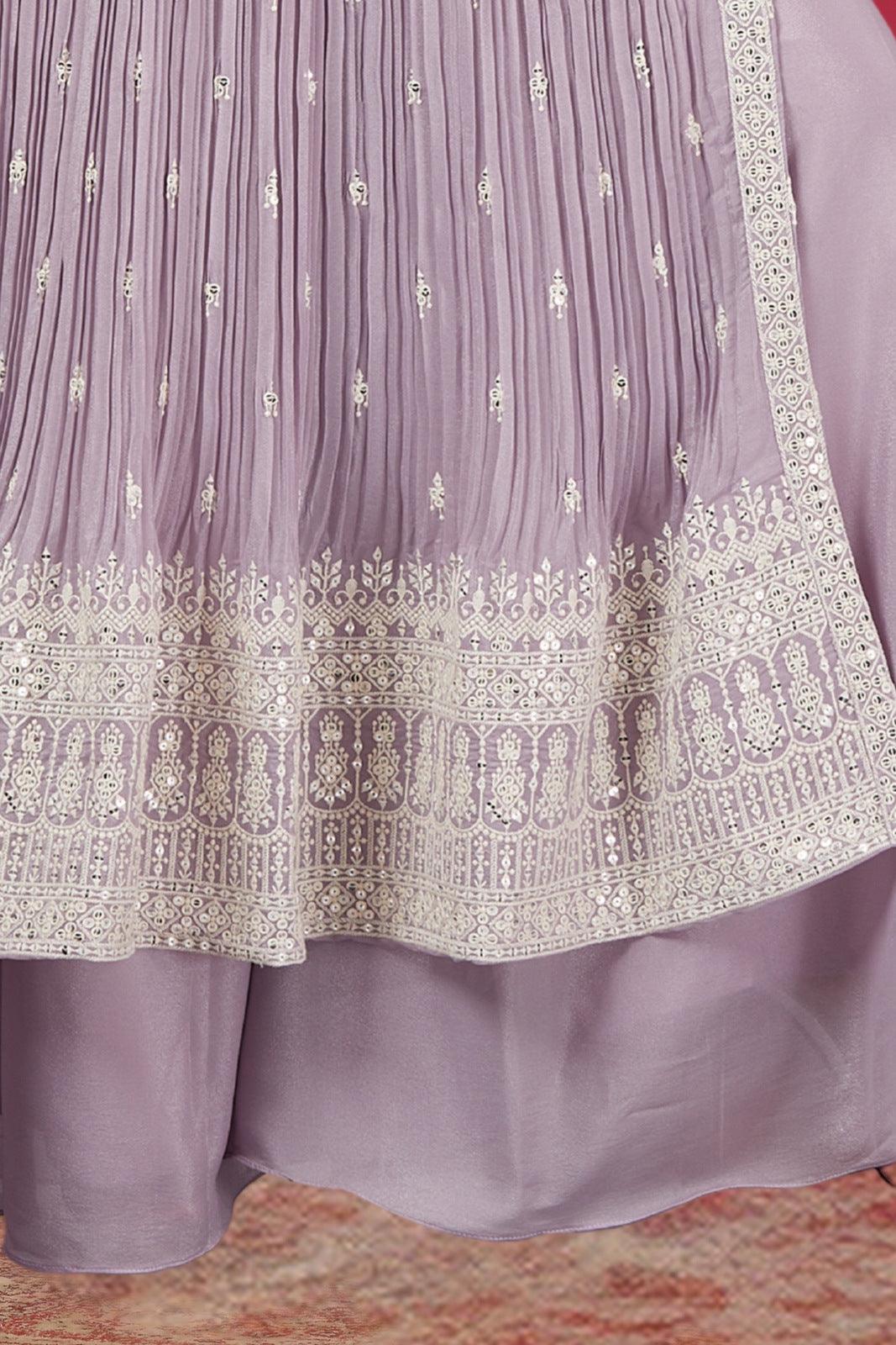 Lavender Thread and Sequins work Salwar Suit with Palazzo Pants - Seasons Chennai