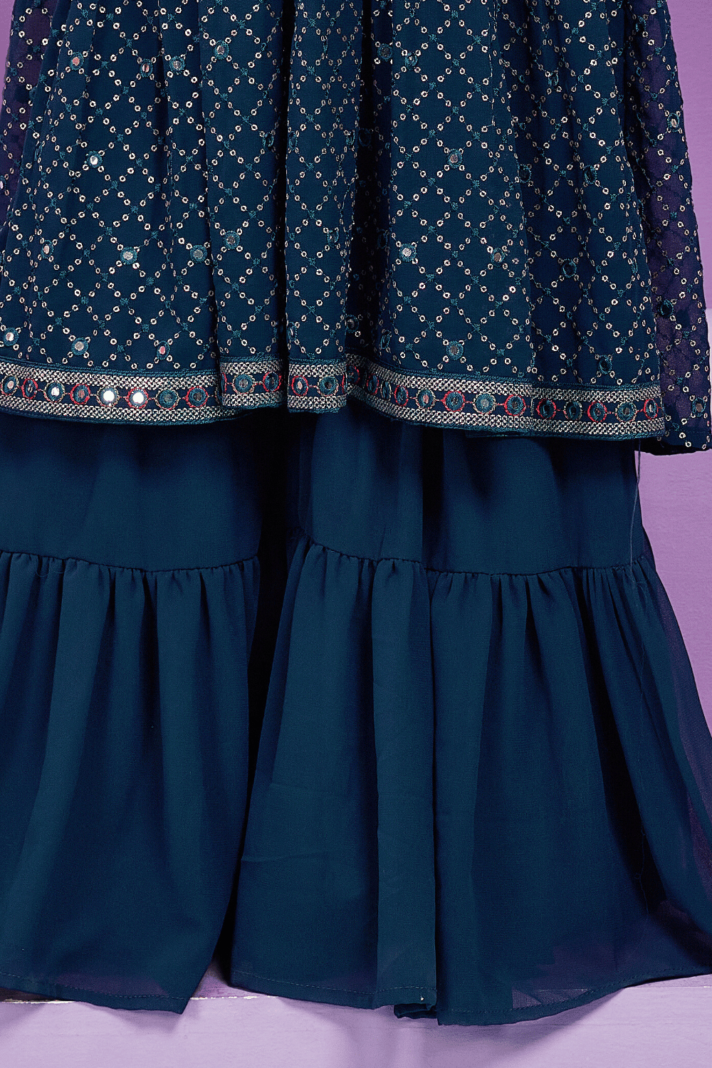 Navy Blue Sequins and Thread work Sharara Suit Set for Girls - Seasons Chennai