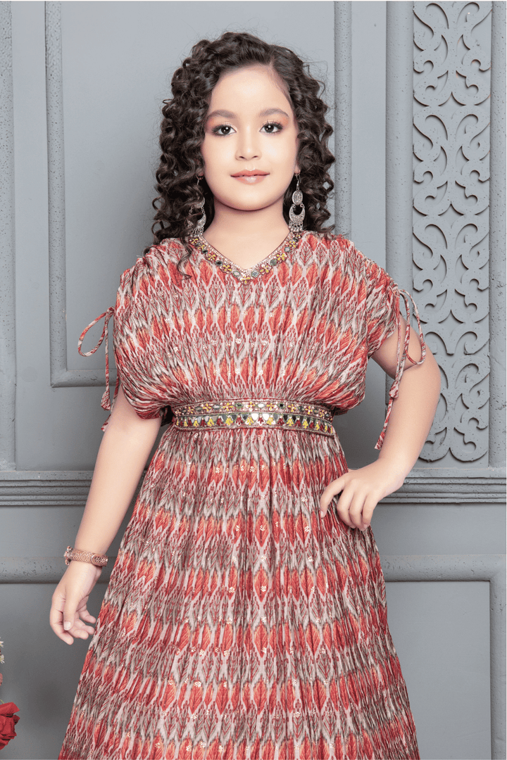 Multicolor Digital Print, Stone, Mirror and Sequins work Poncho Style Long Party Gown for Girls - Seasons Chennai