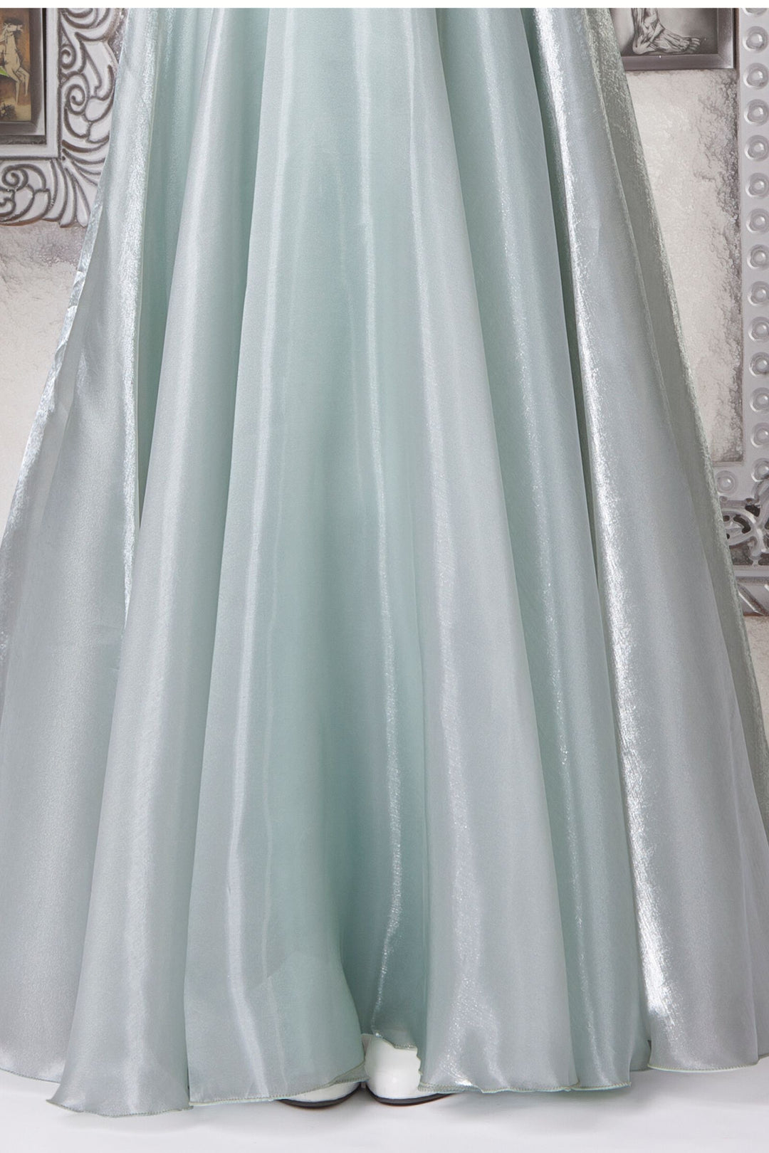 Light Pista Green Stone work Long Party Gown for Girls