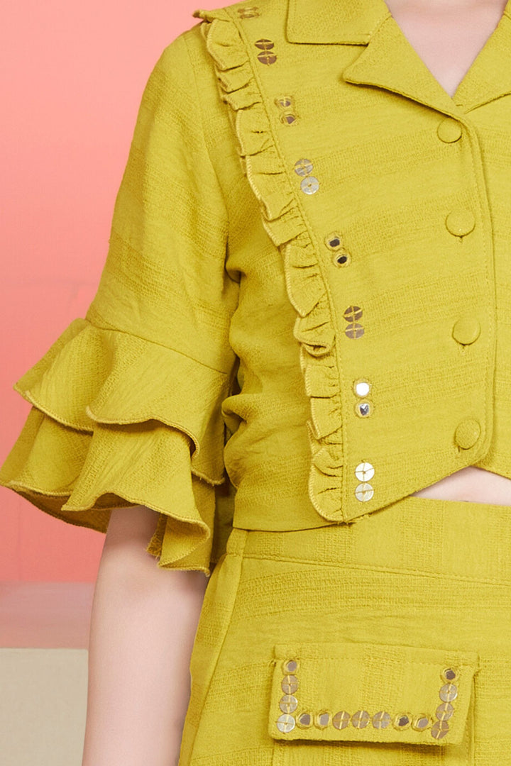 Mehendi Green Top and Divider Skirt for Girls