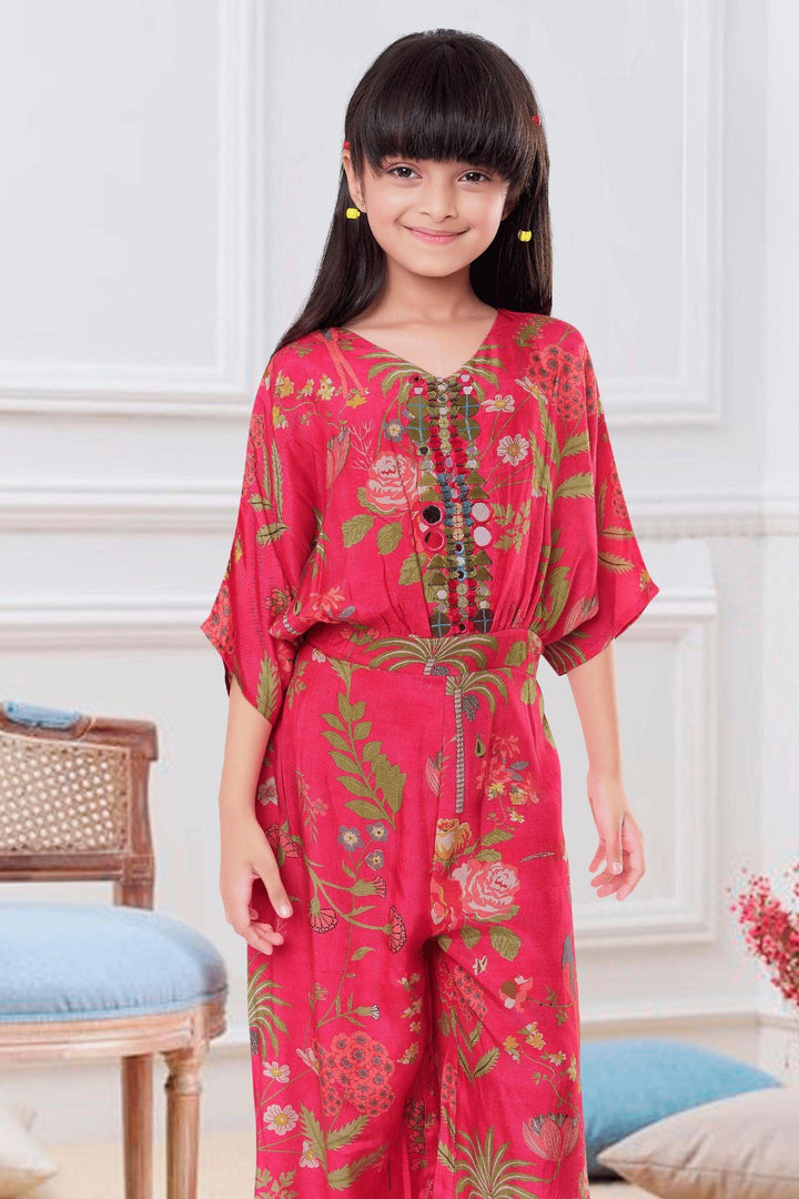 Pink with Multicolor Digital Print Palazzo Jumpsuit for Girls - Seasons Chennai