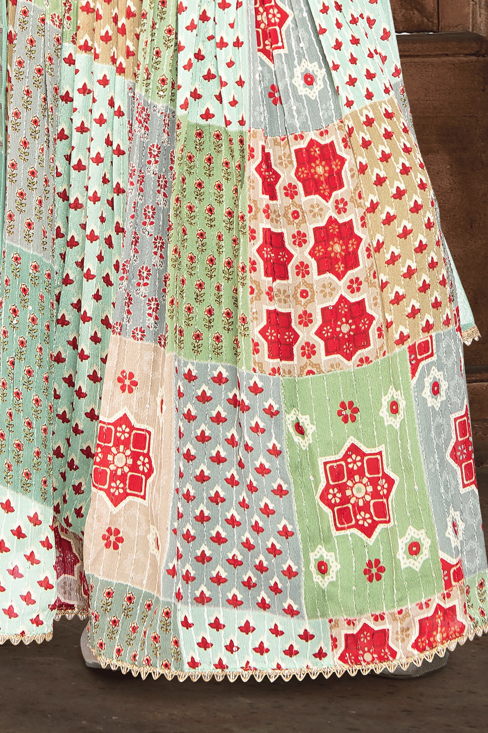 Red with Multicolor Print, Zari, Stone and Sequins work Lehenga Choli for Girls - Seasons Chennai