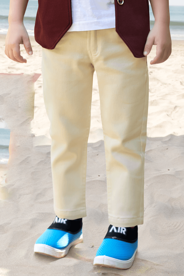 Maroon Waist Coat with White T-Shirt and Sandal Pant Set for Boys - Seasons Chennai