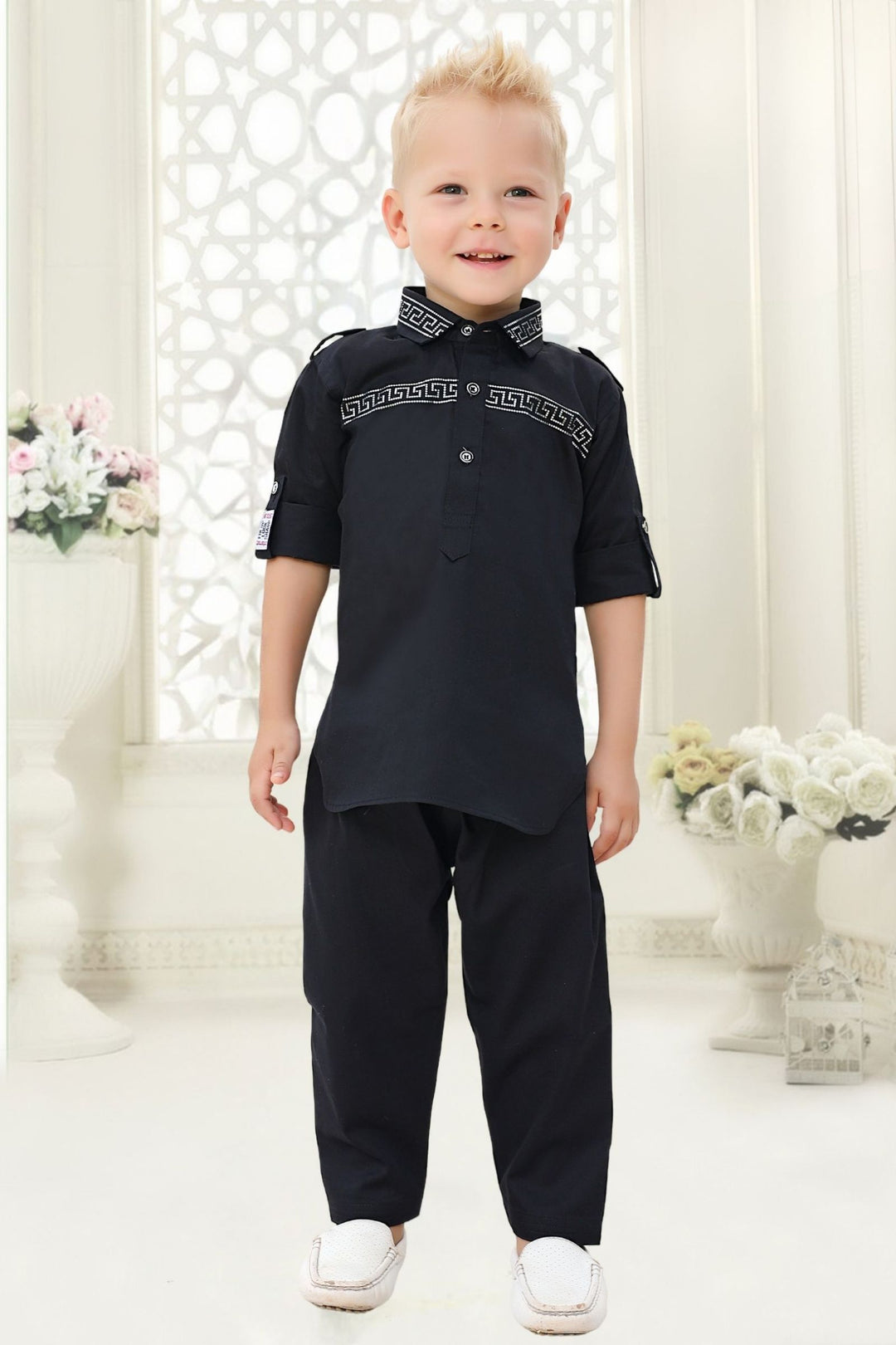 Black Pathani Suit Set for Boys