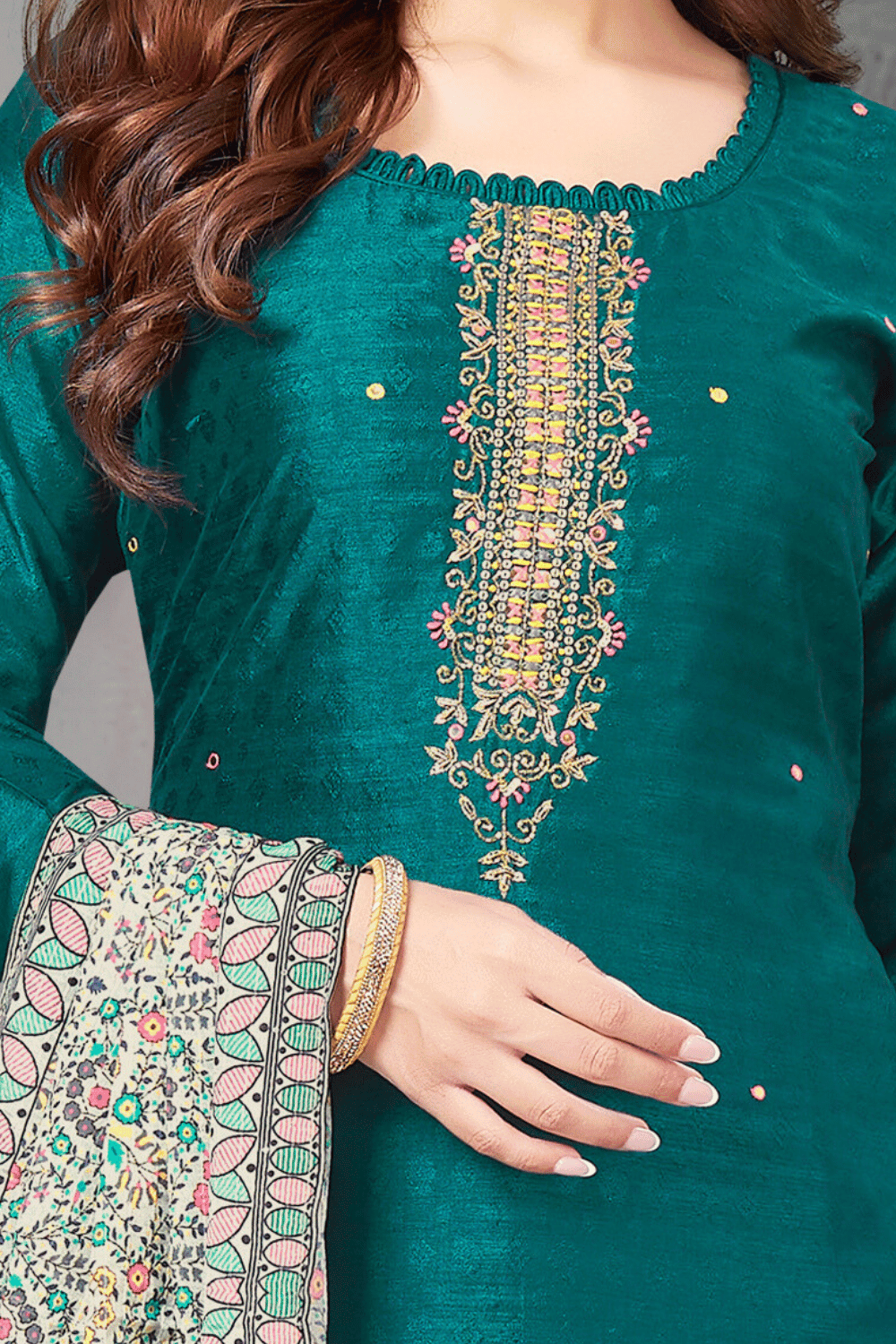 Peacock Blue Sequins, Beads and Thread work with Digital Print Straight Cut Salwar Suit - Seasons Chennai