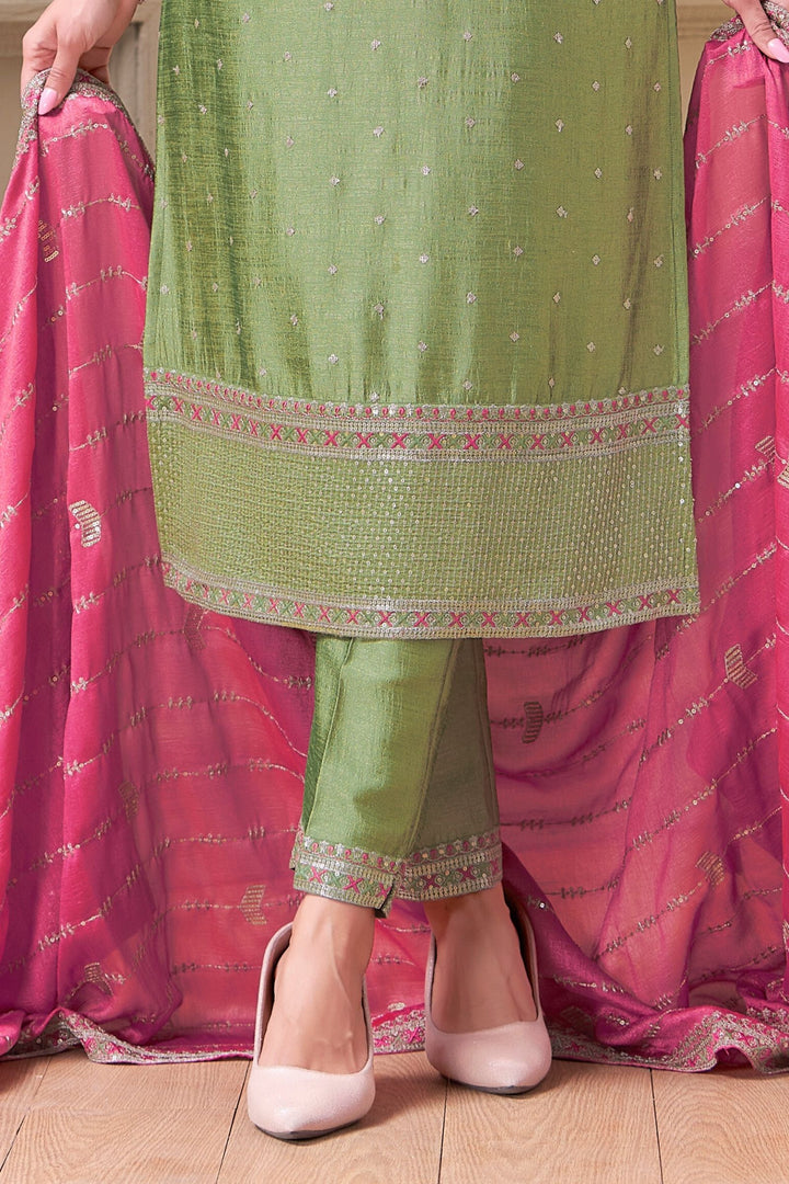 Pista Green Sequins, Zari and Thread work Straight Cut Salwar Suit