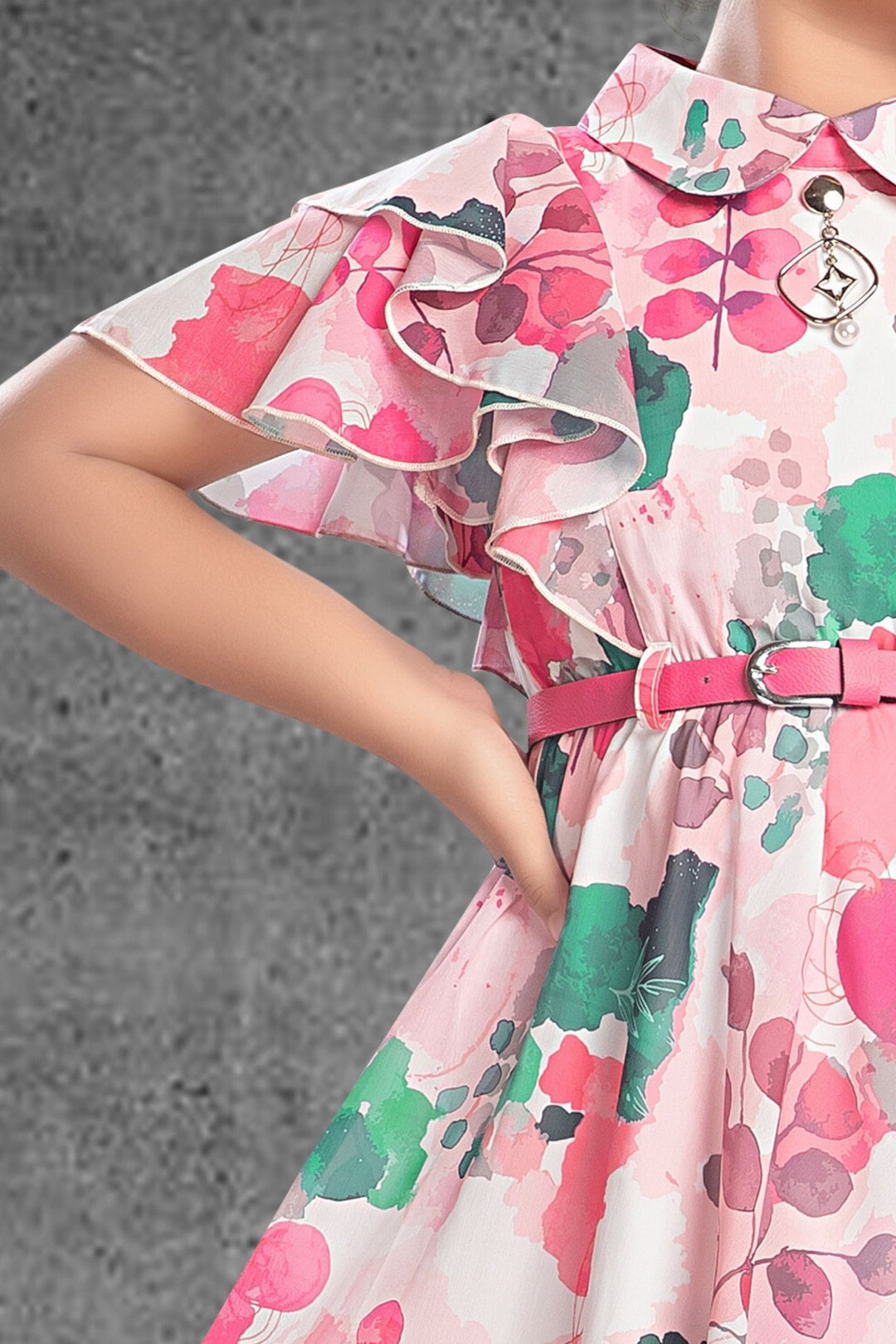 Multicolor Digital Print Kaftan Styled Short Frock for Girls