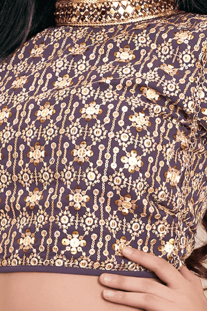 Purple Sequins, Thread, Mirror and Stone work Lehenga Choli for Girls with Bag - Seasons Chennai