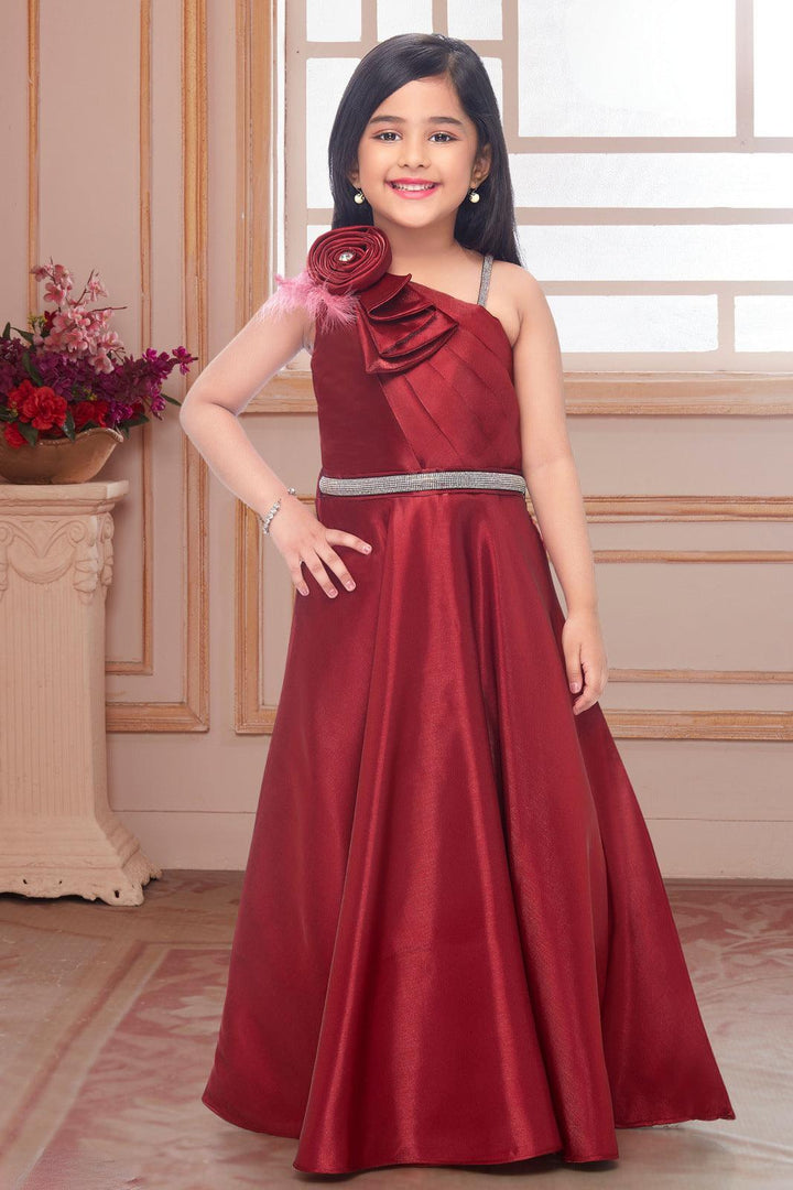Maroon Stone work Long Party Frock for Girls - Seasons Chennai