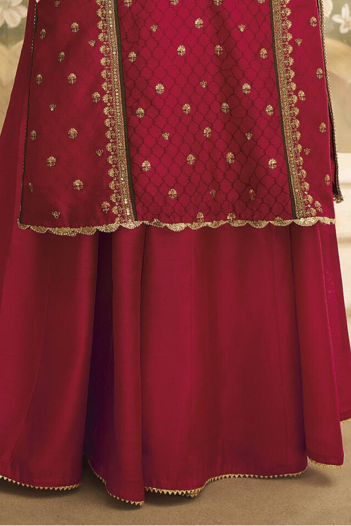 Red Zari, Sequins and Thread work Salwar Suit with Palazzo Pants - Seasons Chennai