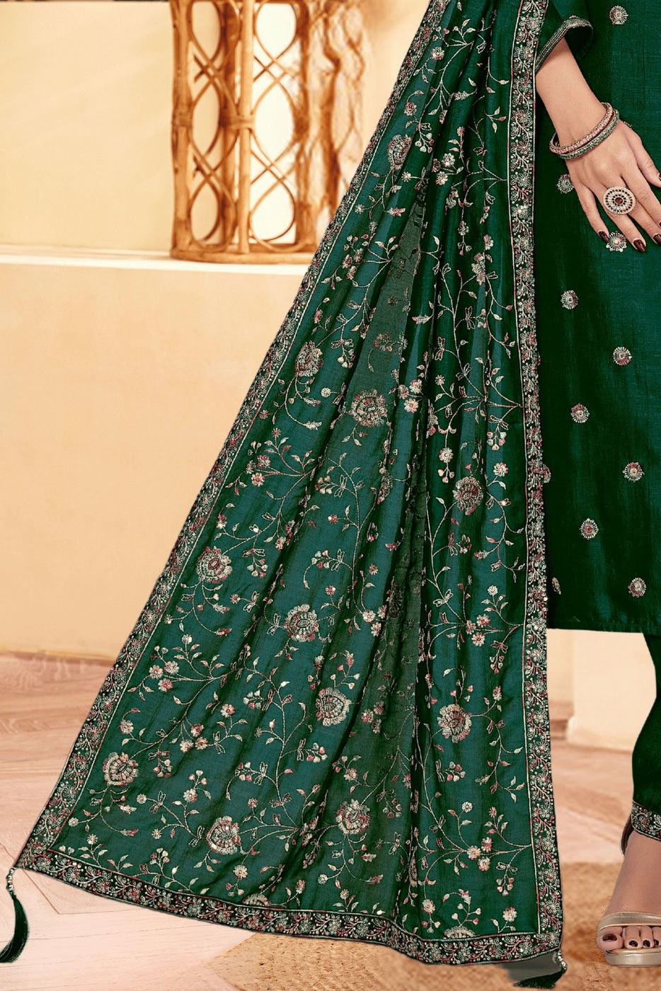 Green Mirror, Beads, Sequins and Thread work Straight Cut Salwar Suit - Seasons Chennai