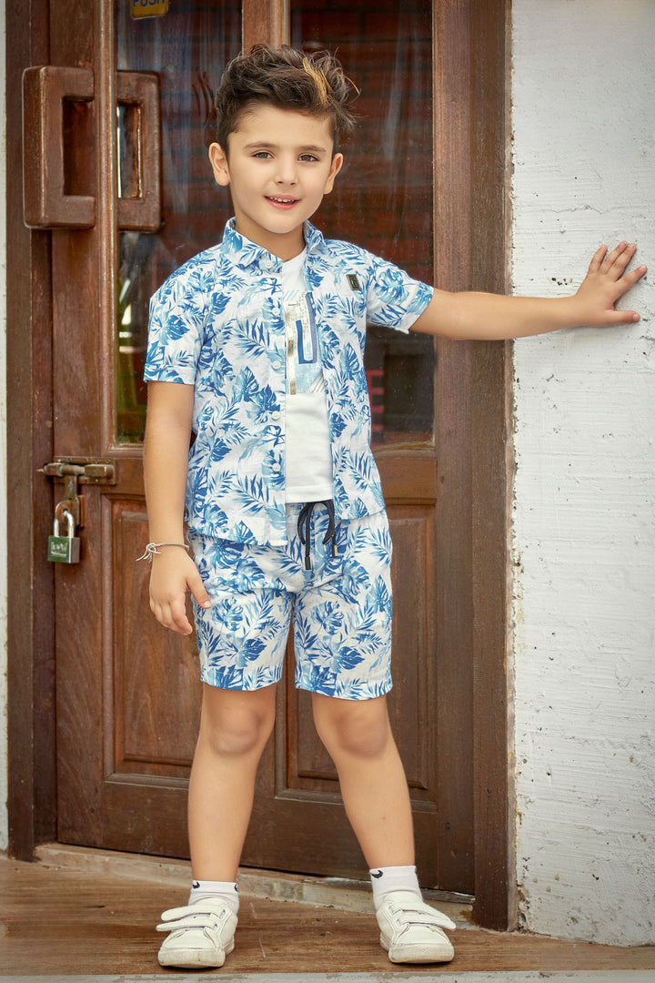 Sky Blue Printed with White Co-Ord Set for Boys