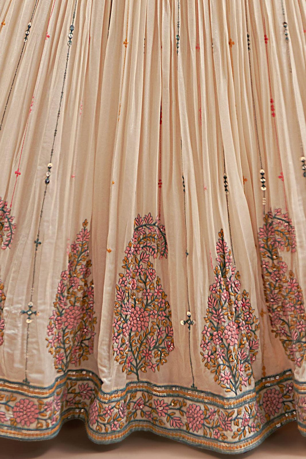 Beige Embroidery, Sequins and Stone work Crop Top Lehenga - Seasons Chennai