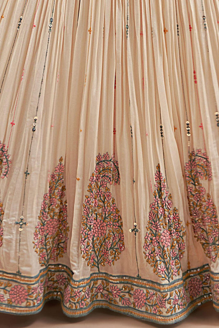 Beige Embroidery, Sequins and Stone work Crop Top Lehenga - Seasons Chennai