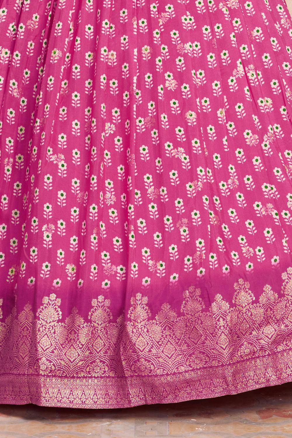 Pink Stone, Mirror and Zari work Lehenga Choli for Girls - Seasons Chennai