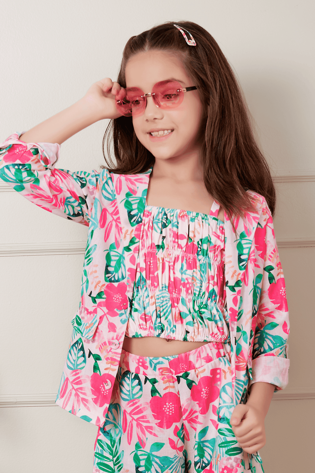 Pink with Multicolor Digital Print Overcoat Styled Top and Shorts For Girls - Seasons Chennai