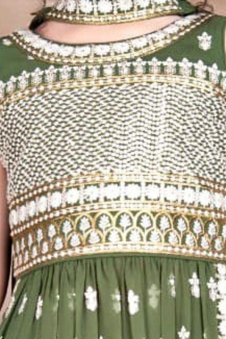 Green Thread, Zari and Sequins work for Girls Palazzo Suit Set - Seasons Chennai